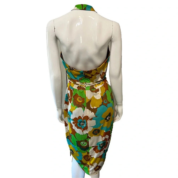 David Meister Retro Floral Halter Dress Sz 12 - Picture 2 of 8